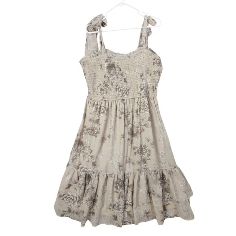 Cato Women Cottage Romantic Smocked Tiered Floral Mini Dress 18/20W Cream Ruffle